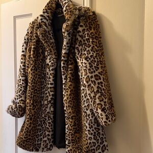 Leopard Print Faux Fur Coat - Women’s Statement Jacket